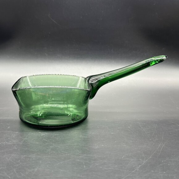 Vintage Green Art Glass Scoop Pan Handmade Square Planter Dish Applied Handle - Picture 2 of 13